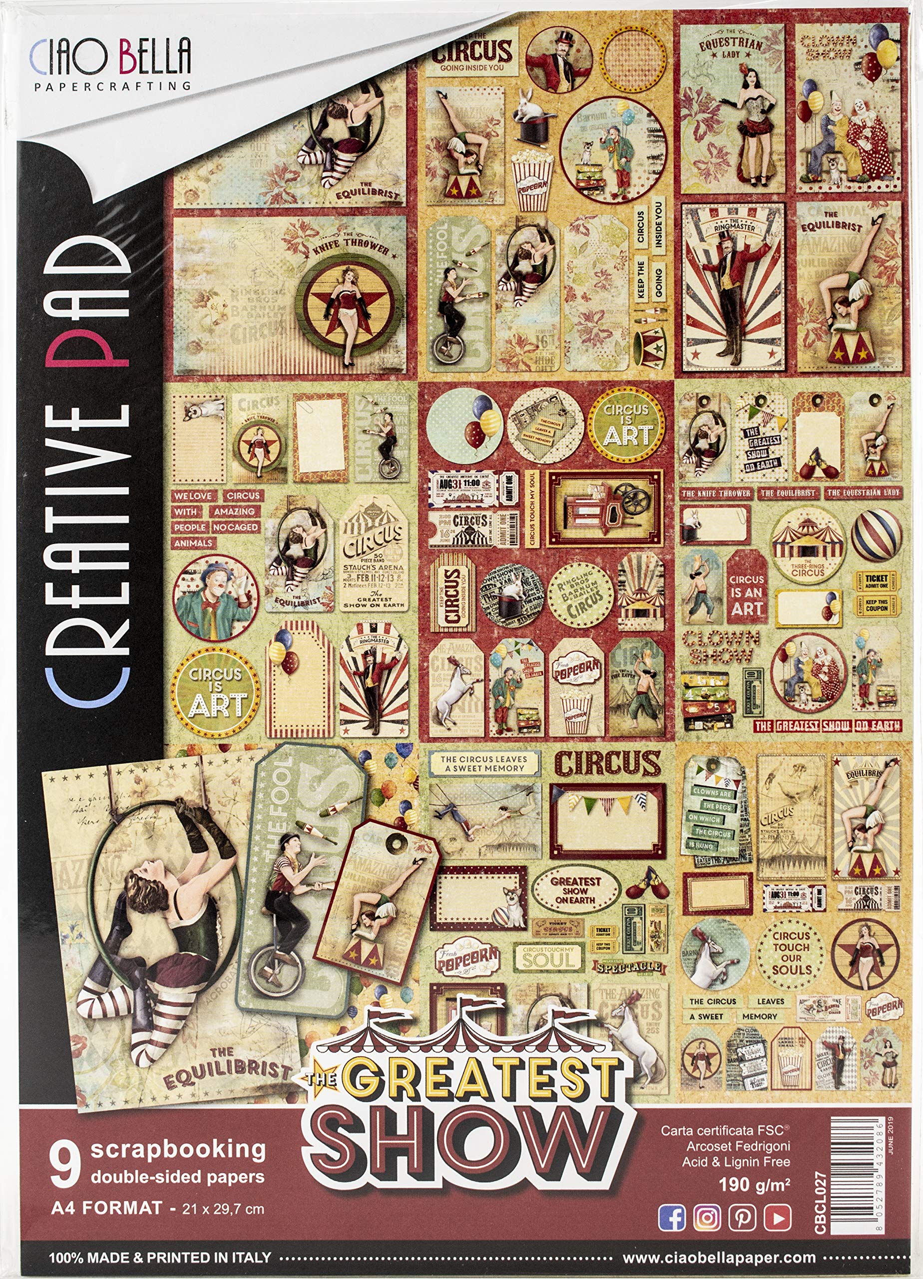 CIAO BELLA PAPER PPR A4 9/PKG, Greatest Show, 9 Designs/1 Each, One Size