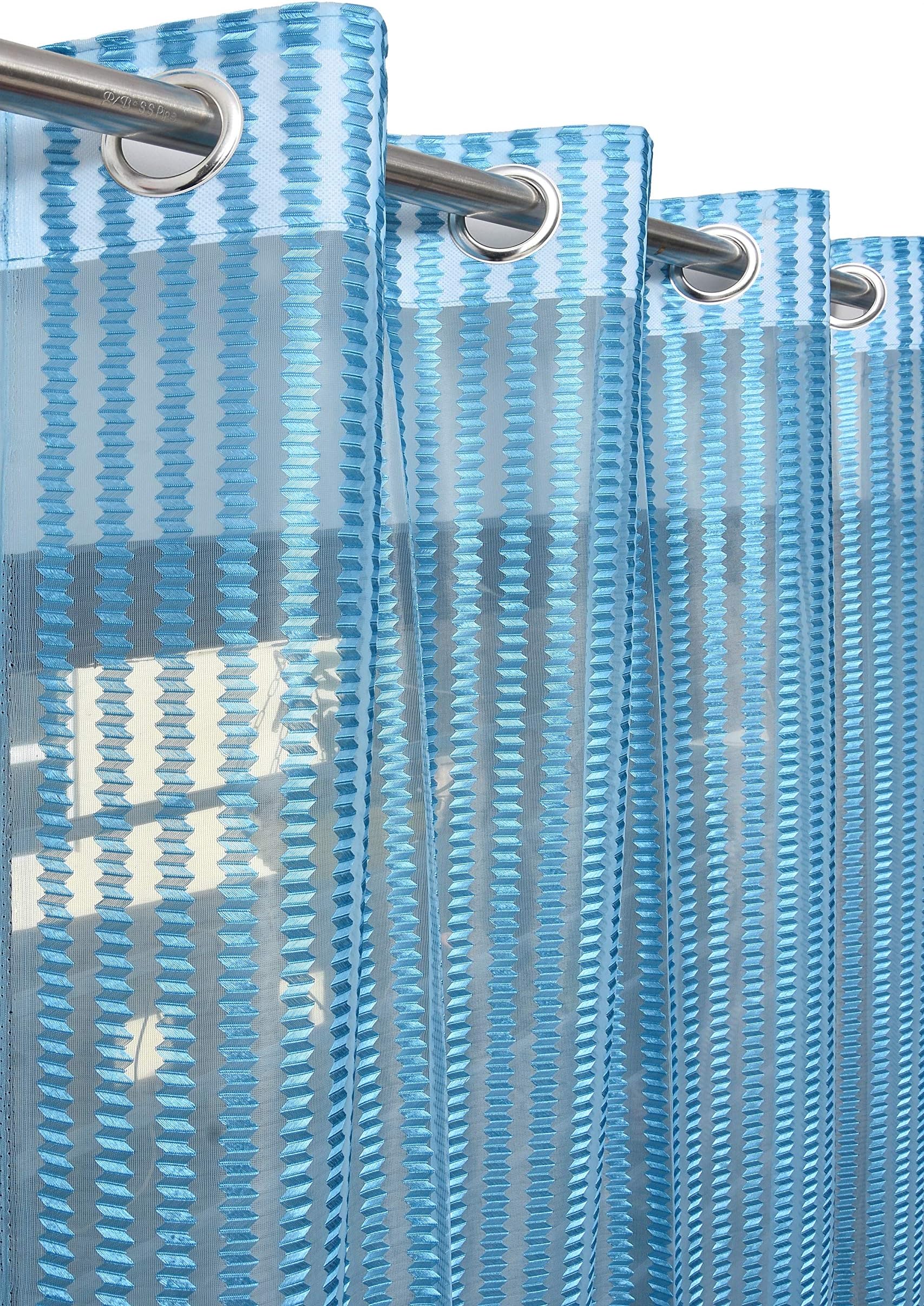 HFI Tissue Transparent Net Sheer Curtain- 9 feet, Long Door, Light Blue, Pack of 2