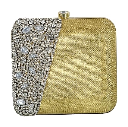Tooba Womens Crystal Square Box Clutch (Golden, Gold Fom Crystal 6X6)