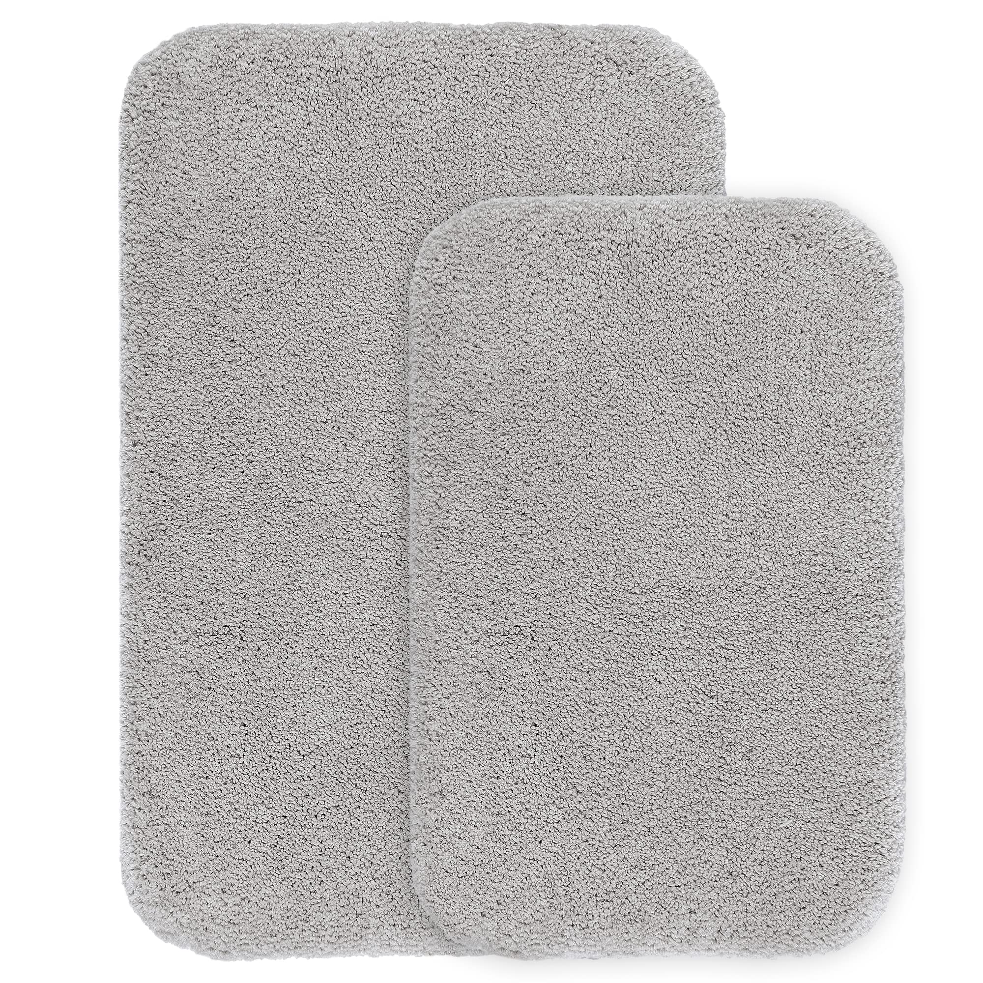 Non Slip Bath Mat 2 Pack Thickened Bath Rug for Bathroom Absorbent Ultra Soft Bathroom Mat Rug Fluffy Microfiber Bedside Rug Carpet Floor Mat, Machine Washable - 40 x 60cm & 50 x 80cm (Light Gray) — image 1