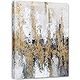 Yihui Arts Modern Abstract Skyline Canvas Wall Artwork with Gold Foil Modern Oil Painting Pictures with Framed for Living Room Bedroom Bathroom Decoration