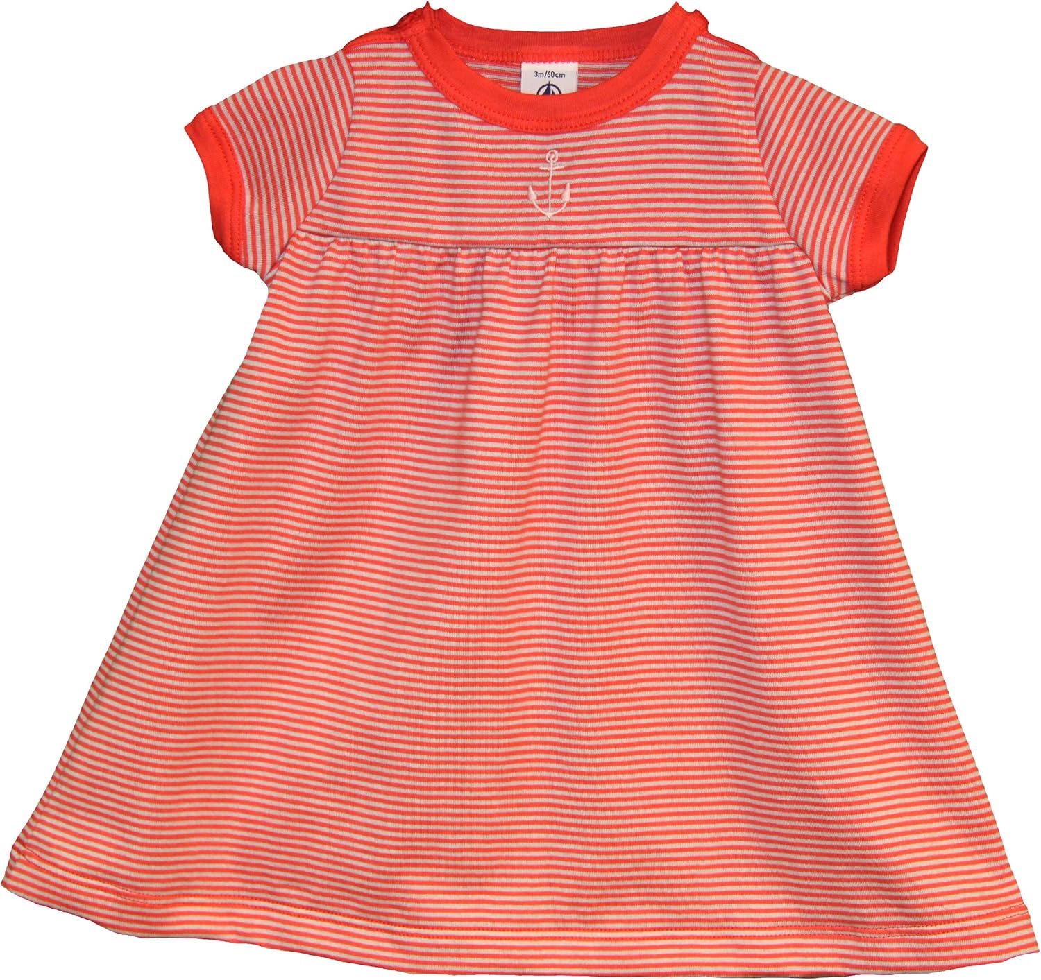 Petit Bateau 66173 Robe Bébé Fille à Fines Rayures Orange / Rose