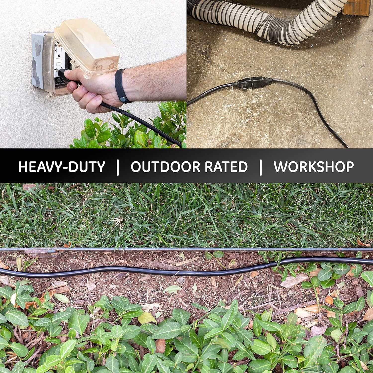 UltraPro, Black, GE 25 ft Extension, 3 Outlet, Indoor/Outdoor, Grounded, Double Insulated Cord, UL Listed, 36825 - - 