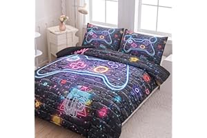 NINENINE 5PCS Gaming Bedding Sets,Twin Size Bedding Set for Boys, Twin Comforter Sets for Boys Kids with 1Comforter, 1Flat Sheet, 1Fitted Sheet, 2Pillowcases