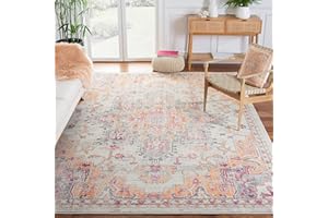 SAFAVIEH Madison Collection Area Rug - 8' x 10', Beige & Orange, Boho Chic Medallion Distressed Design, Non-Shedding & Easy Care, Ideal for High Traffic Areas in Living Room, Bedroom (MAD473E)