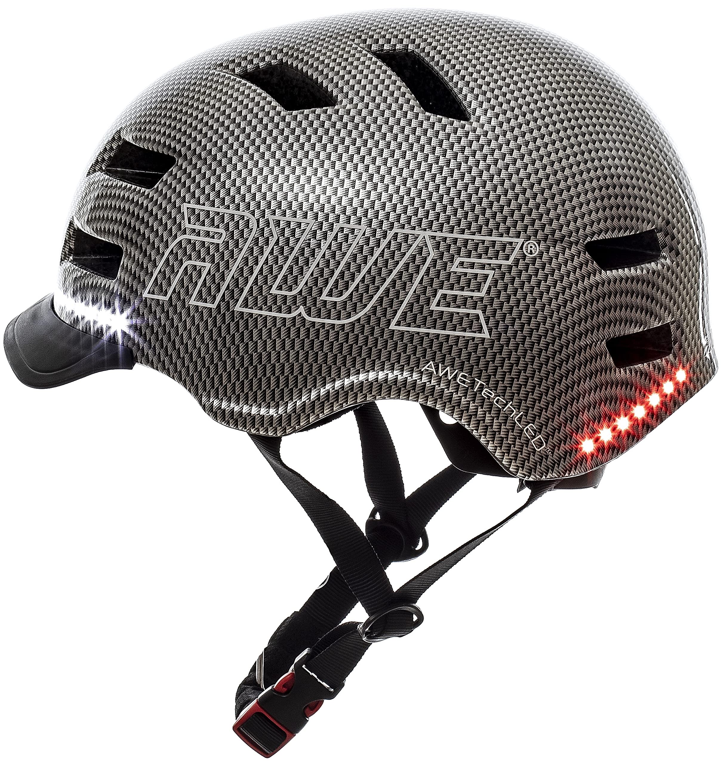 AWE® AWETech™ LED USB Helmet, 360° MEGAVisibility™ 28 Super Bright LED's, E-Bike/E-Scooter/Bike Graphite Large Junior/Adult 58-61cm Fully Rechargeable CE EN1078 *5 Year Crash Guarantee TUV Approvals