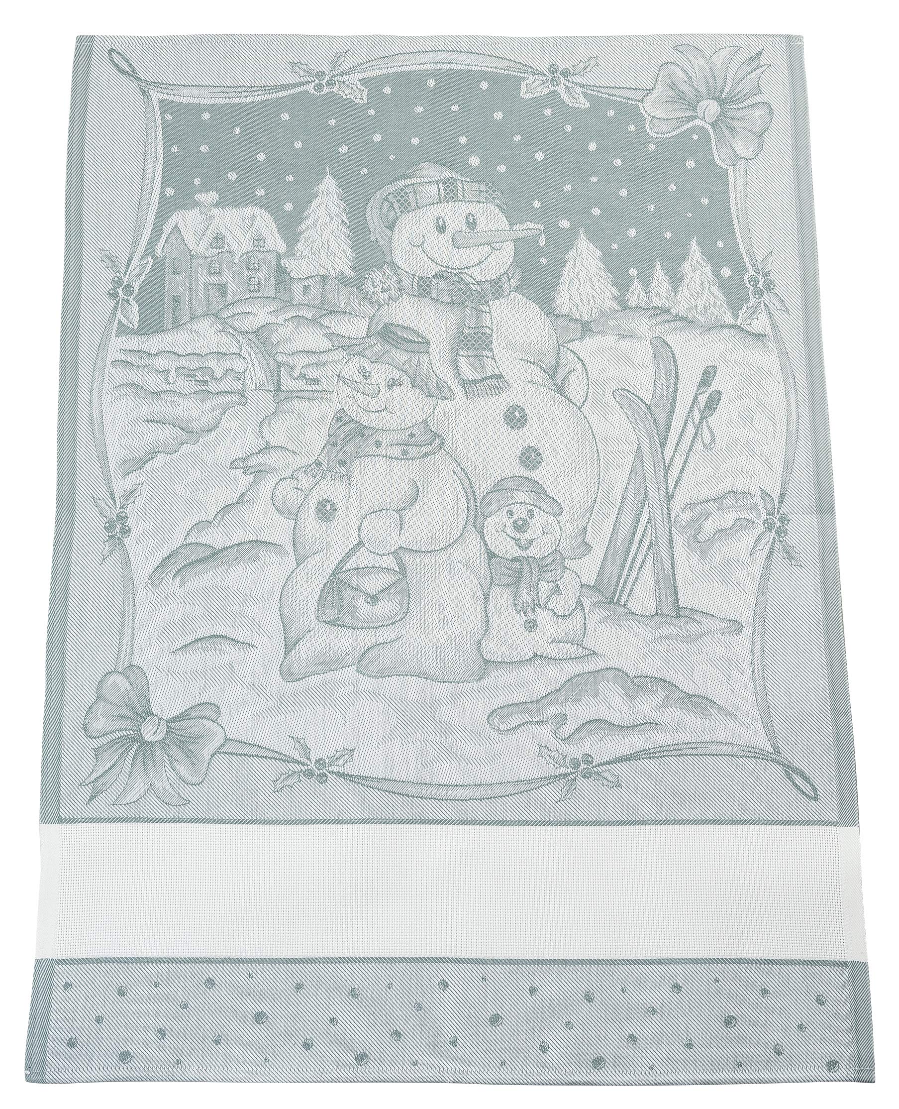 FILET - Pure Jaquard Cotton Christmas Towel, Size 81 x 57 cm, with Aida Canvas Embroidery Insert, Snowman Pattern, Ice Color, Nice Gift Idea, Made in Italy