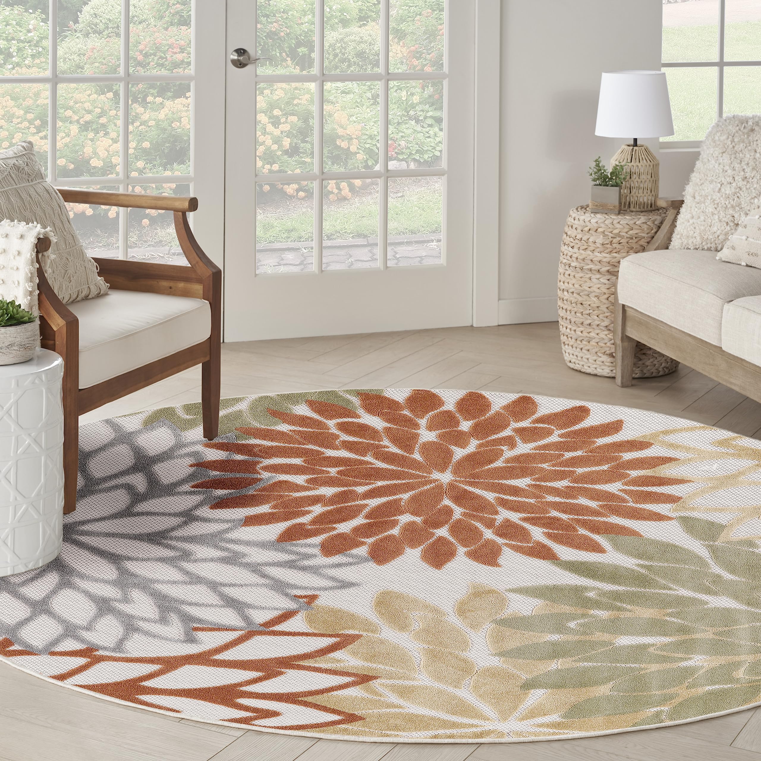 Nourison Home Aloha 63x63 Outdoor Polypropylene Fabric Rug in Ivory/Multi-Color Image Nourison Home Aloha 63x63 Outdoor Polypropylene Fabric Rug in Ivory/Multi-Color Image