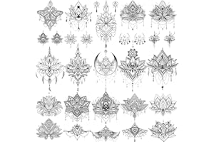 EGMBGM 15 Sheets Sexy Black Lotus Temporary Tattoos For Women Wedding Brides, Tribal Fake Jewelry Pendant Lace Moon Moth Flowers Temp Tattoos Temporary Sticker For Girls Arm Neck Hands Tatoos Jewels