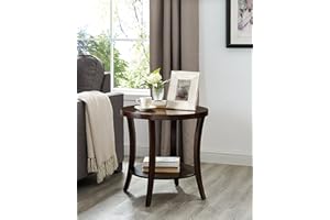 Roundhill Furniture Perth Contemporary Round End Table with Shelf, Espresso