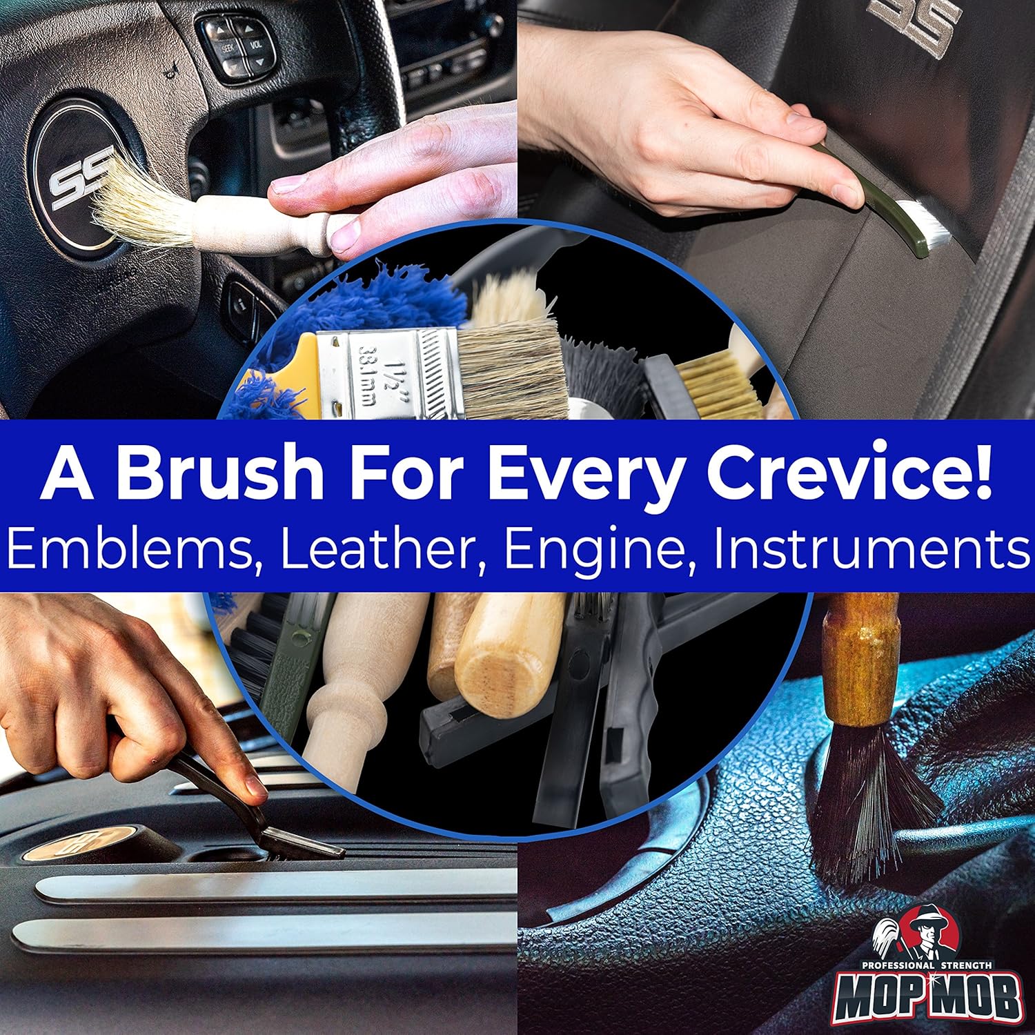 Pro-grade Auto Detailing Brush Kit 12 Pack. Ultra Value Set For Interior and Exterior Car Care. Clean Every Crevice with Gentle, Scratch-Free Natural Detailing Brushes and Heavy-Duty Wire Scrubbers: Automotive