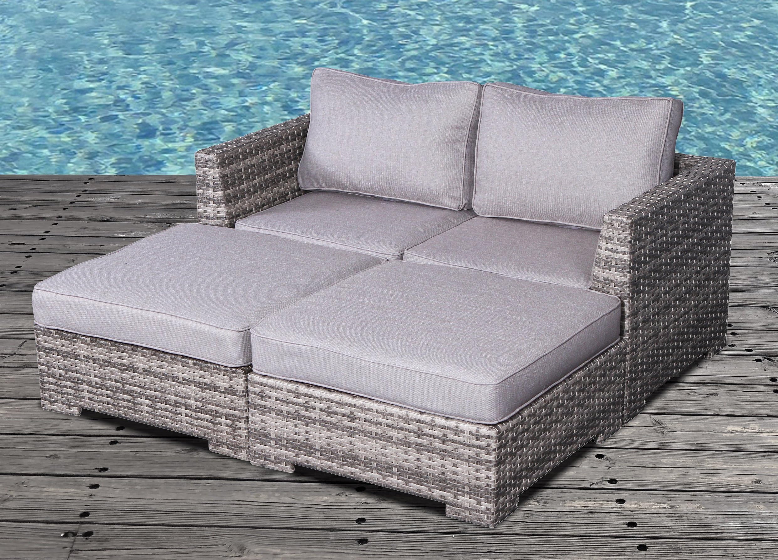 Living Source InternationalCabana Collection Outdoor Wicker Patio Furniture Sectional Conversation Sofa Set for Backyard | No Assembly Required [CM-3100] (Modular 2 Seater Daybed, Grey)