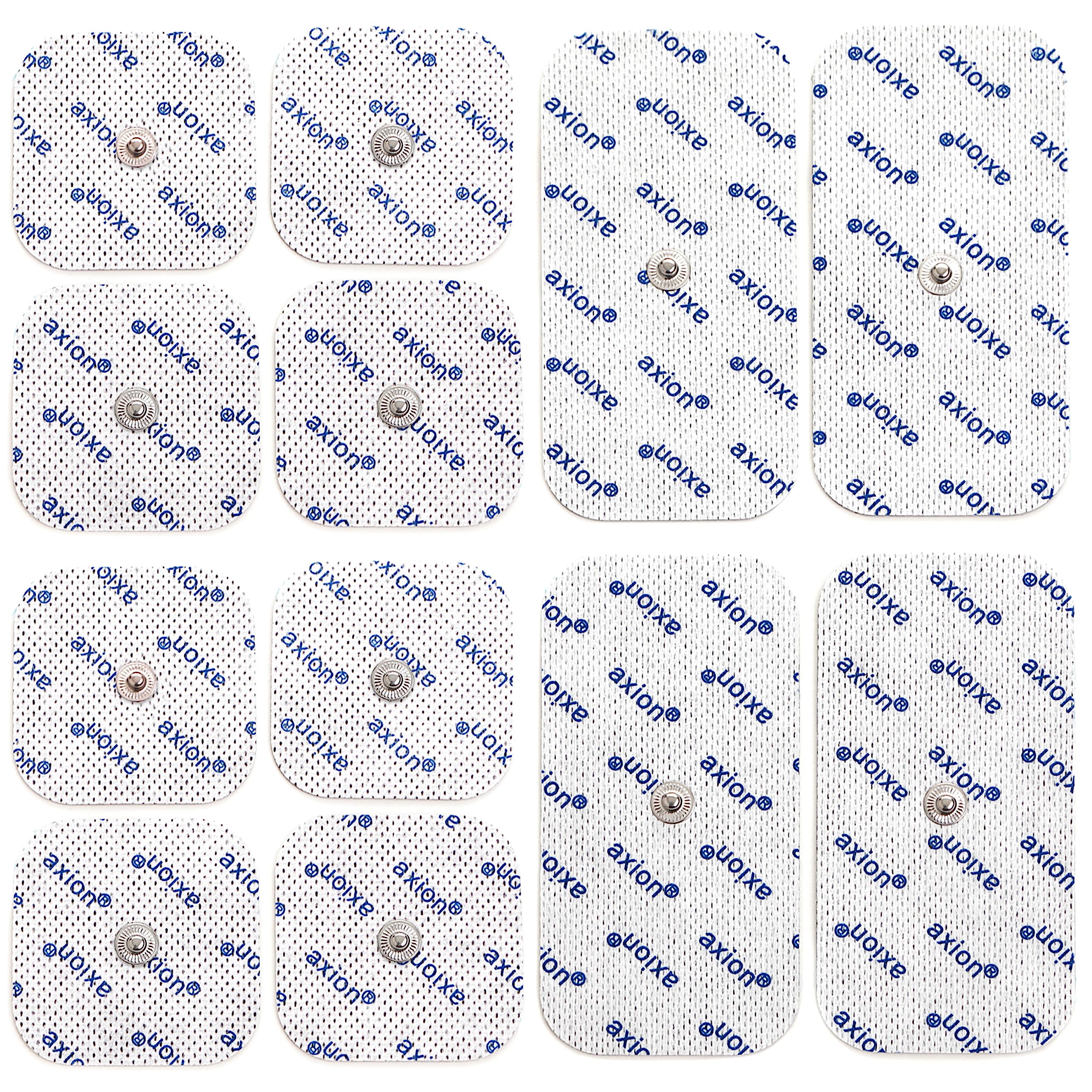 Set of 12 axion electrodes Compatible with SANITAS & BEURER Devices - 5x5 cm & 10x5 cm - TENS & EMS Pads for electrostimulation Machines - 3.5mm snap Button