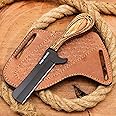 SUSA KNIVES Handmade 1095 steel Bull cutter knife, cowboy knives with pancake leather sheath classic style knife, gift for men EDC knife (BROWN)