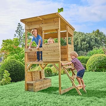 tp hill top wooden tower playhouse with slide