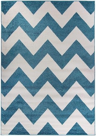 Amazon De Carpetforyou Moderner Maritimer Teppich Waves Blue Weiss