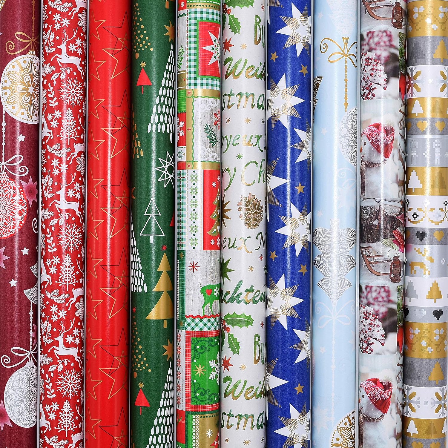 Produktbild WREDE Weihnachtspapier Geschenkpapier Einschlagpapier auch zum Basteln. Set besteht aus 10 Rollen a 200 x 70cm Foto