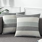 AmHoo Pack of 2 Farmhouse Stripe Check Throw Pillow Covers Set Case Cotton Linen Decorative Pillowcases Cushion Cover for Couch Bench Sofa 18x18Inch Dark Grey Beige