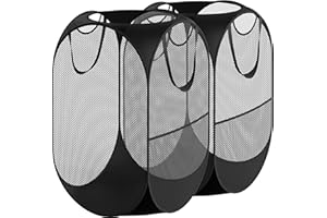 Simple Houseware 2 Pack Mesh Pop-Up Laundry Hamper Basket with Side Pocket, Black