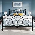 SHA CERLIN Queen Size Bed Frame and Headboard,Metal Bed Frame with Butterfly Pattern Design Headboard & Footboard,No Box Spring Needed,Easy Assembly,Black