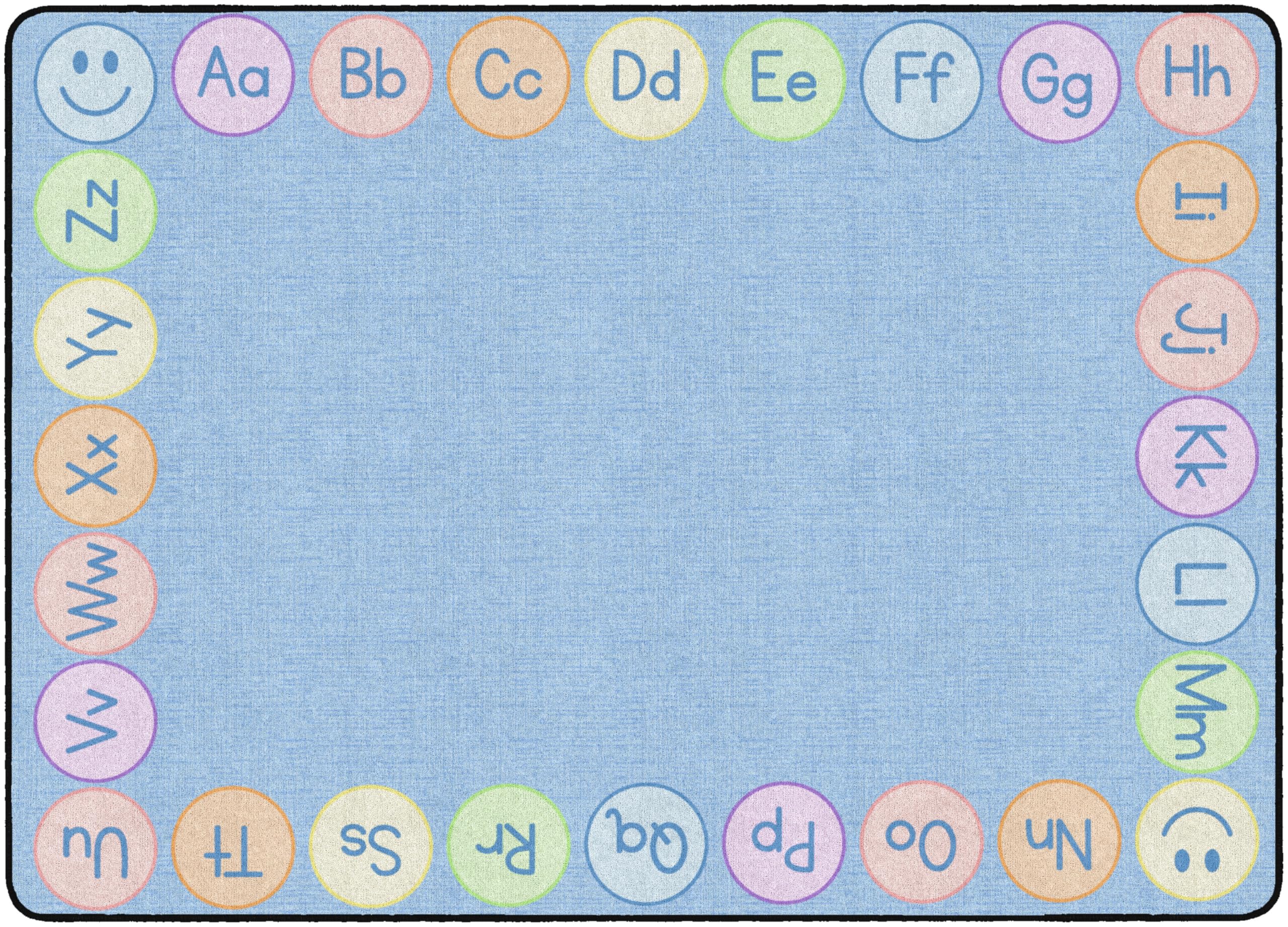 Photo 1 of ***FACTORY SEALED***Flagship Carpets Smiley ABCs Pastel Classroom Educational Area Rug for Kids and Teachers, Durable Quality for Schools, Preschool, Daycare, Learning Centers, and Home, 6' x 8'4", Soft Blue
