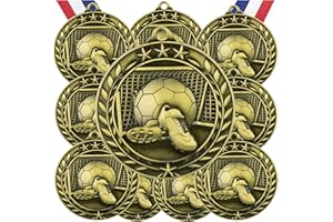 Express Medals Soccer Gold Medals Trophy Award with Neck Ribbons WAMG-960 - (Pack of 10)