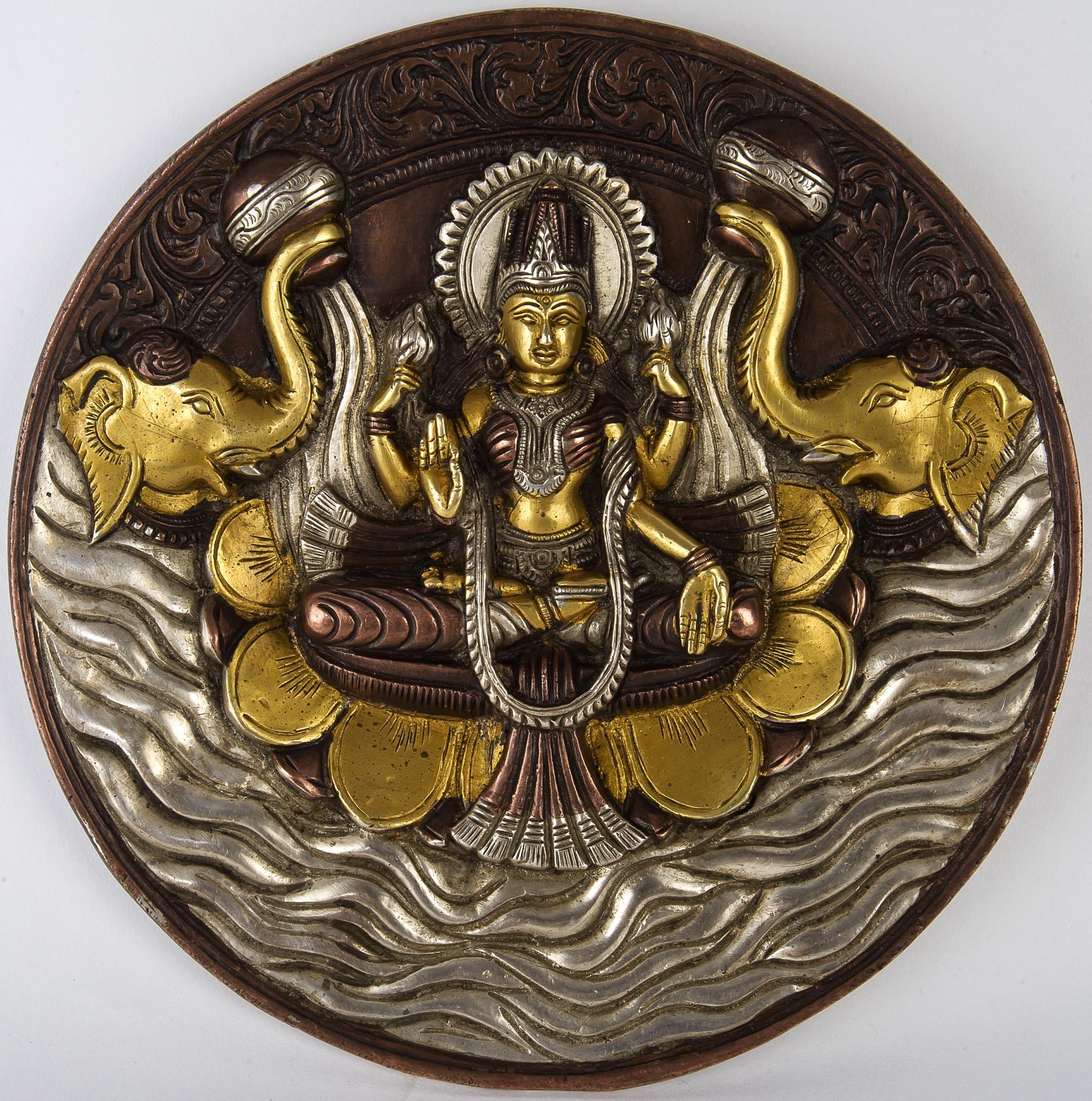 Aone India Brass Goddess Lakshmi Wall Hanging Plate, Height: 7.5"
