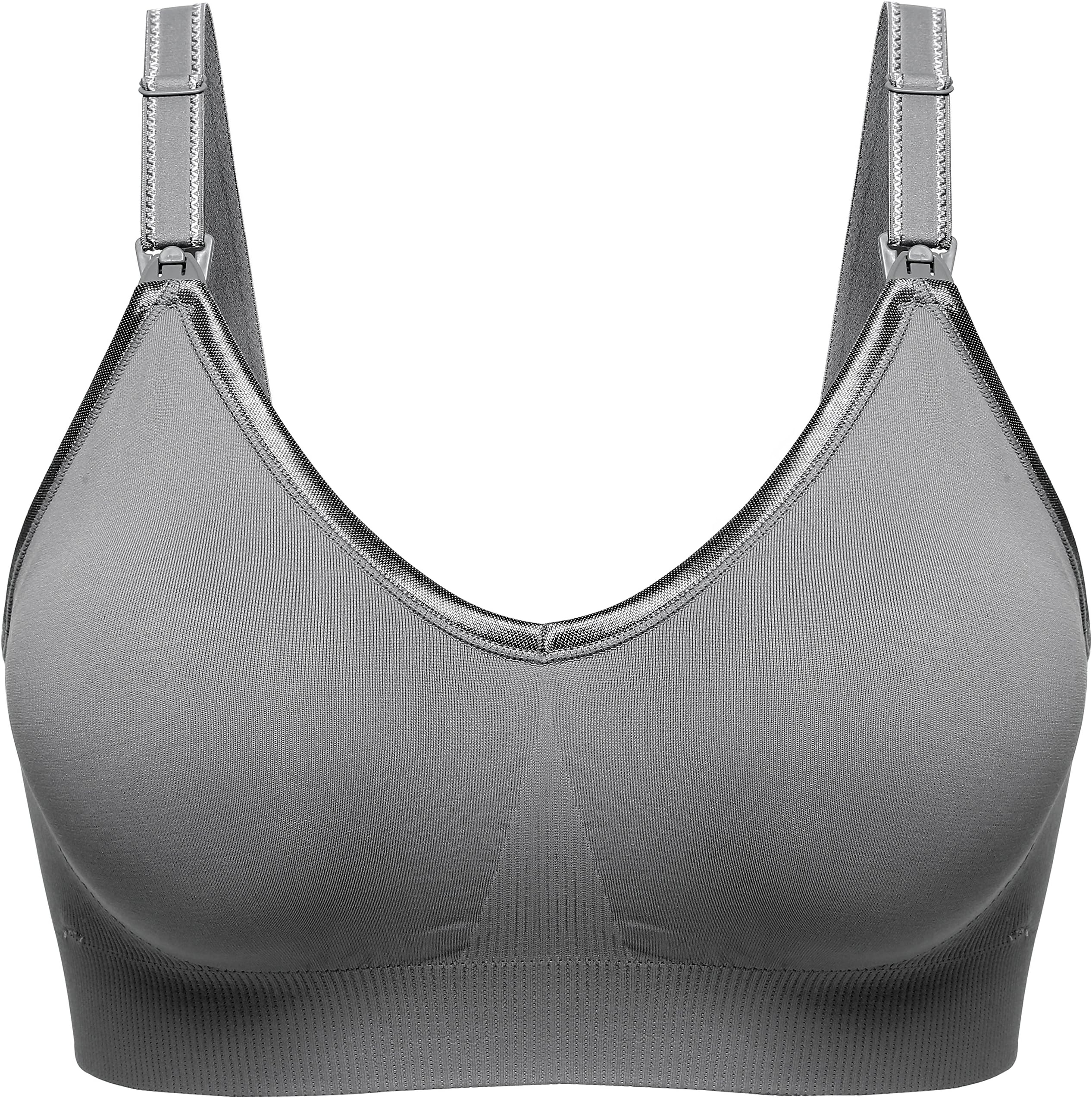 Queence Premium Collection Women's Seamless Nursing Maternity Bra Comfort and Support for Breastfeeding Silver