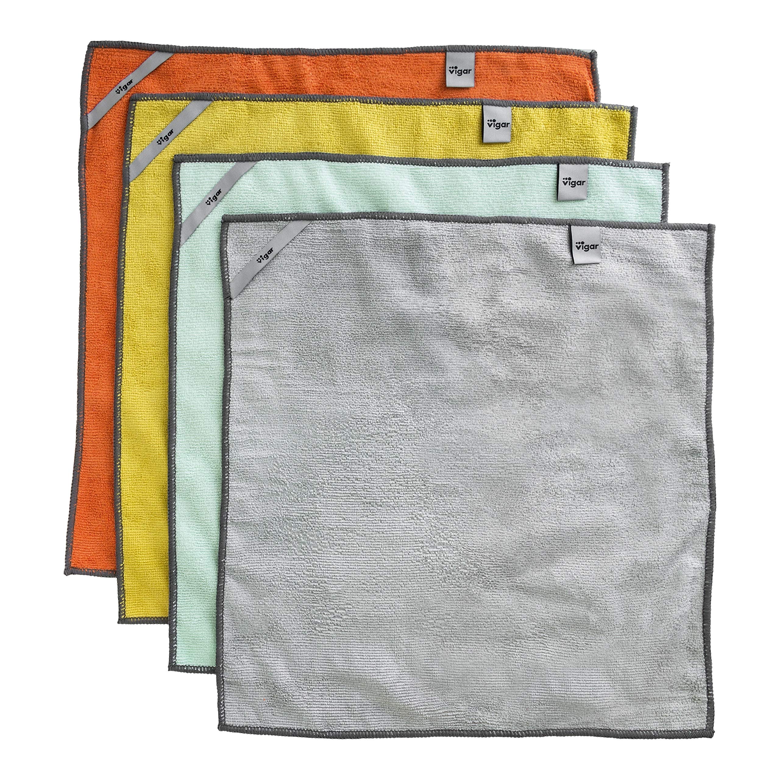VIGAR - Tea Towel - Pack of 4-32 x 30 cm - Rengo Collection - Ideal for Drying and Cleaning Any Surface - Green, Grey, Yellow and Orange