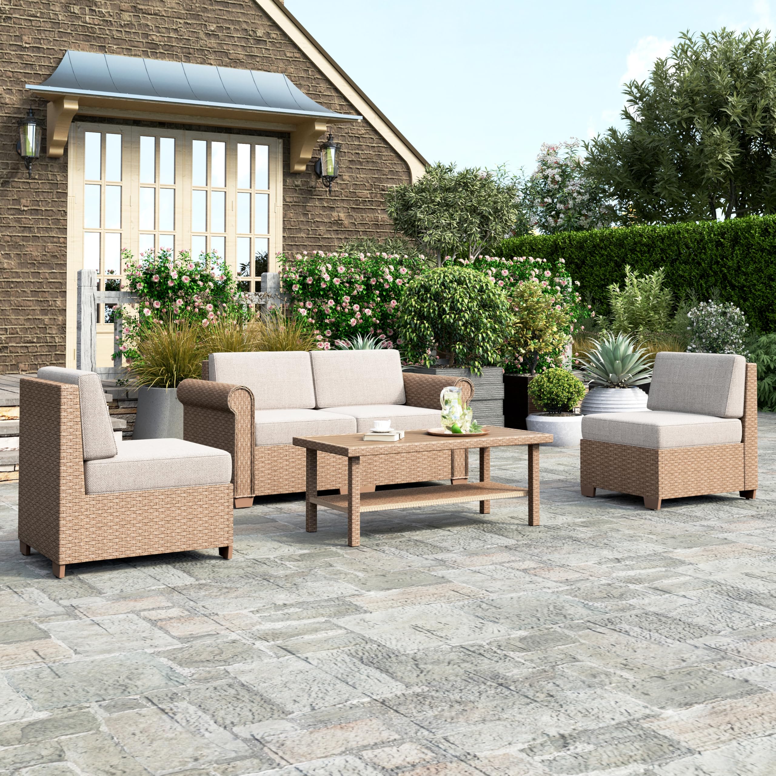 HERA'S HOUSE Patio Furniture Set, All Weather 4 Seats Outdoor Sectional ...