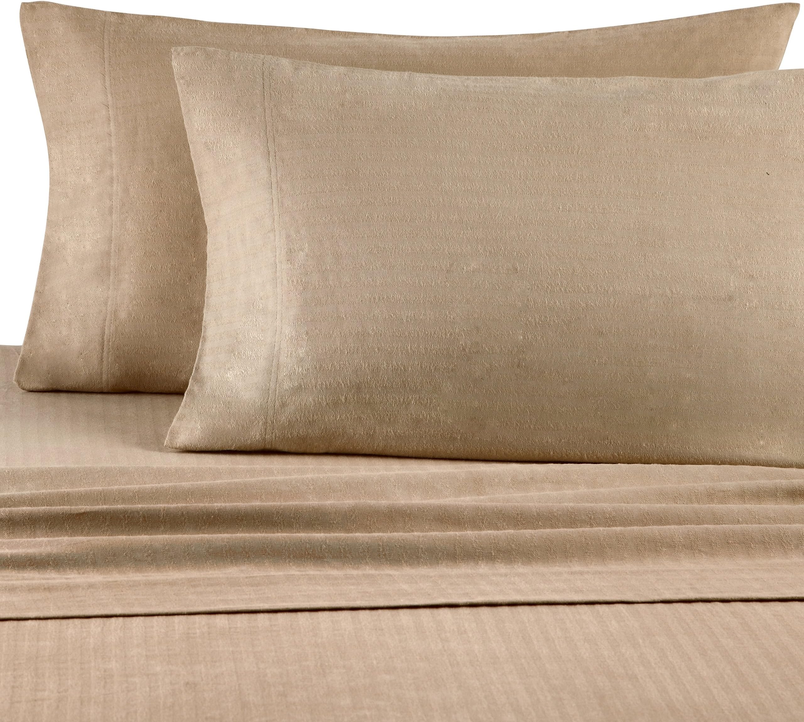 Casual Living Heavyweight Damask Stripe Flannel Sheet Set, Queen, Linen