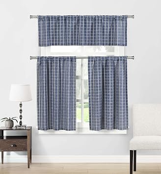 Amazon De Home Maison Checkered Kuche Fenster Vorhang Set Blau