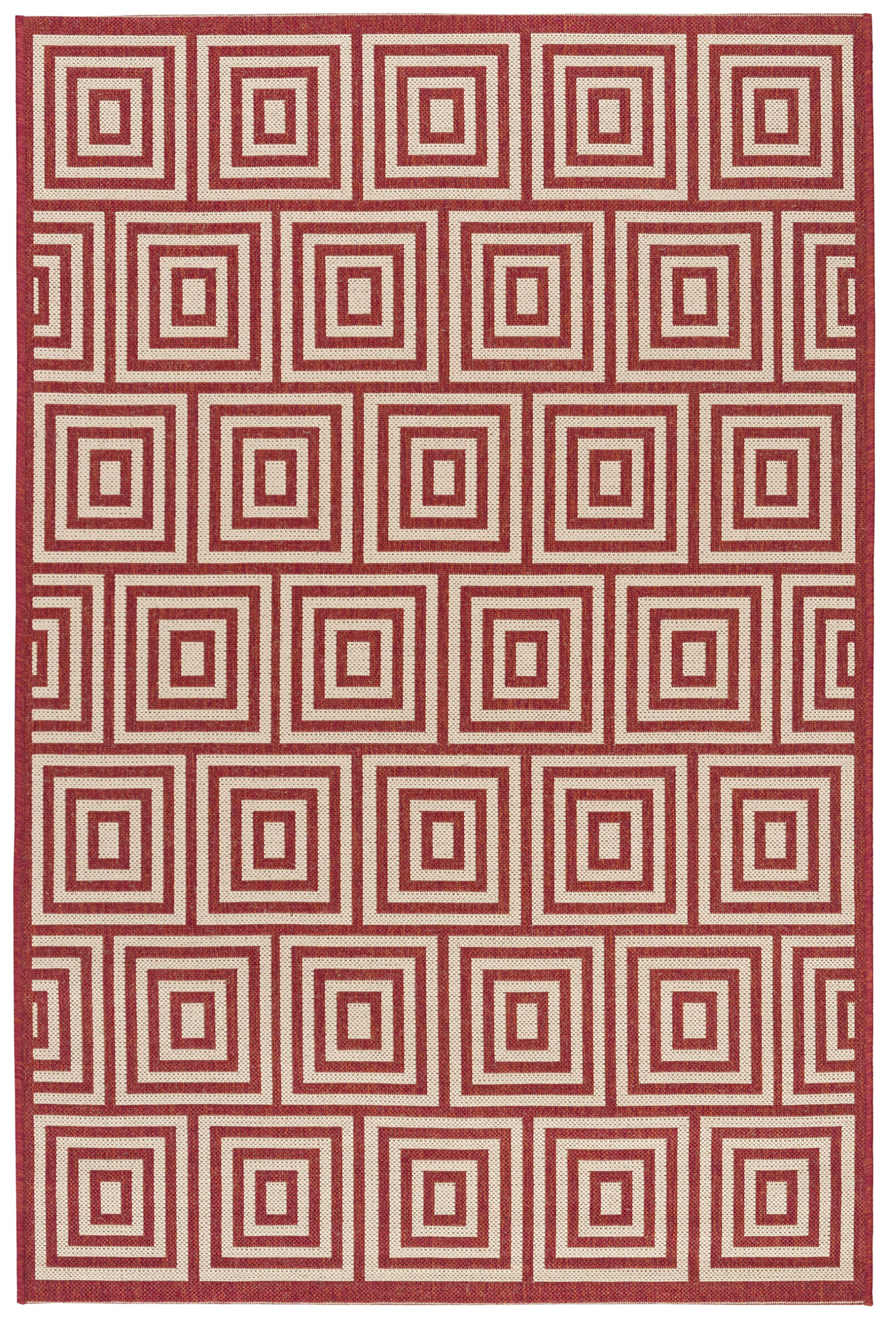 Safavieh Geometric Indoor/Outdoor Woven Rectangle Area Rug, Beachhouse Collection, BHS173, in Red / Creme, 79 X 152 cm for Garden, Patio or Any Outdoor Space