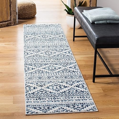 Safavieh Tulum Collection TUL272D Moroccan Boho Tribal Non-Shedding Stain Resistant Living Room Bedroom Runner, 2' x 11' , Ivory / Navy