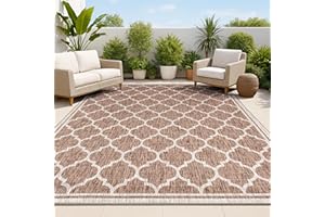 JONATHAN Y Moroccan Trellis Indoor Outdoor Area Rug 4X6 Espresso/Taupe, Trebol Textured Weave for Backyard, Patio, Porch, Easy-Cleaning, High Traffic, Pet-Friendly, Non-Shedding (SMB109B-4)
