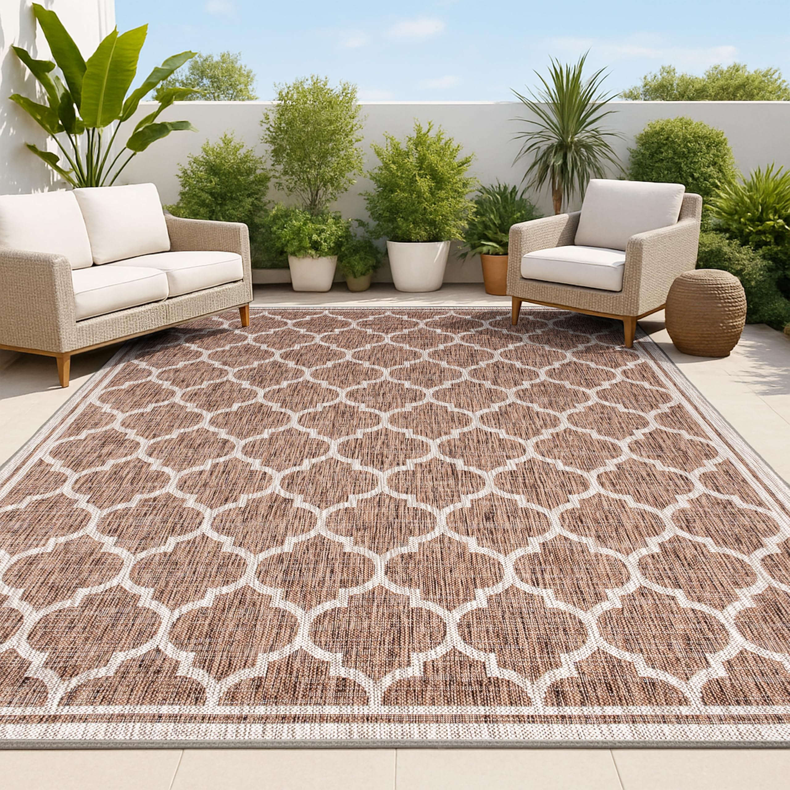 JONATHAN Y Moroccan Trellis Indoor Outdoor Area Rug 10X14 Espresso/Taupe, Trebol Textured Weave for Backyard, Patio, Porch, Easy-Cleaning, High Traffic, Pet-Friendly, Non-Shedding (SMB109B-14) Image