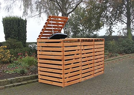 Promadino Mülltonnenbox Vario V für 3 Tonnen, honigbraun