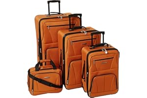 Rockland Journey Softside Upright Luggage Set, Expandable, Orange, 4-Piece (14/19/24/28)