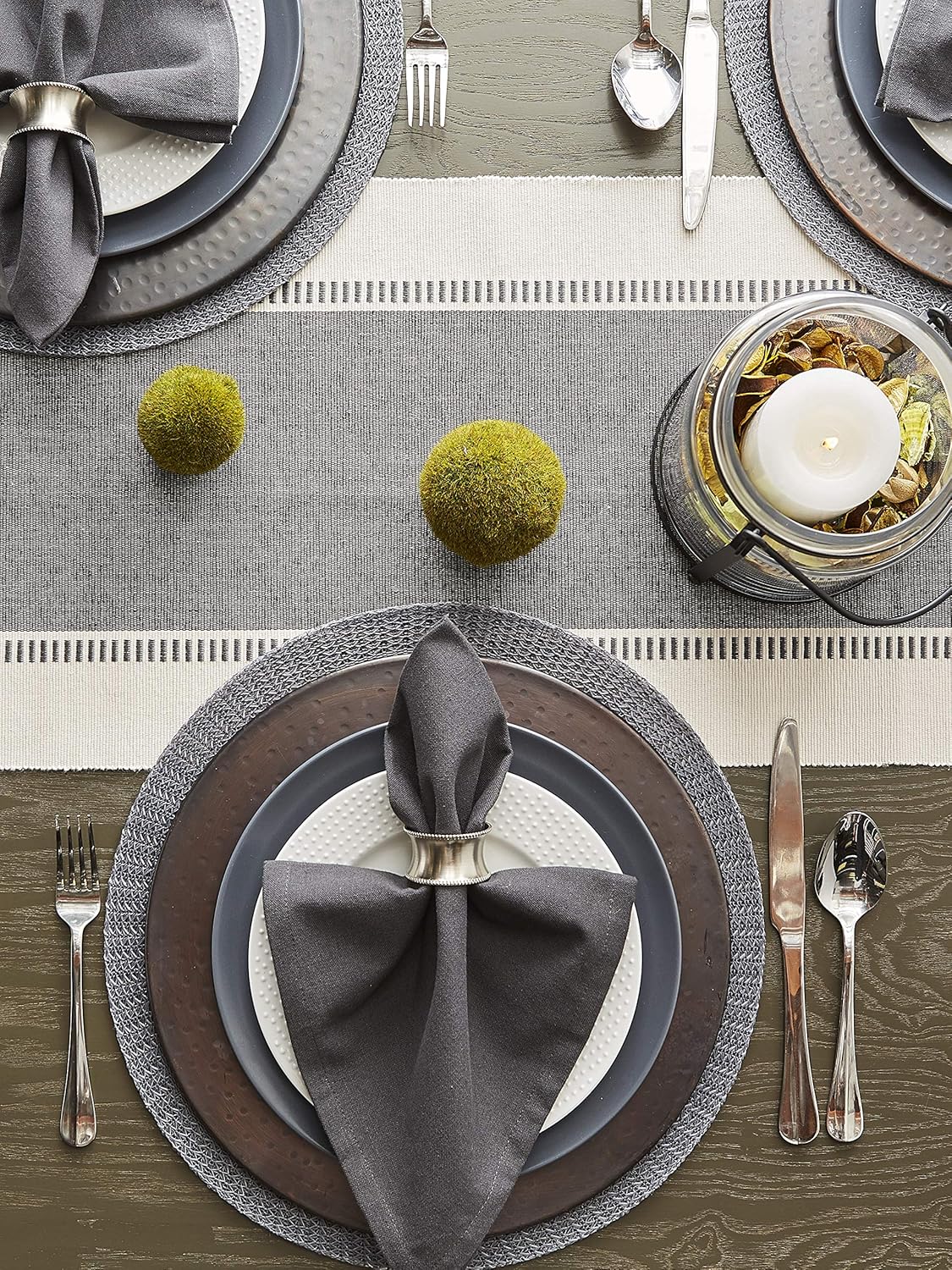 DII Dobby Stripe Woven Table Runner, 13x72, Mineral Gray: Home & Kitchen