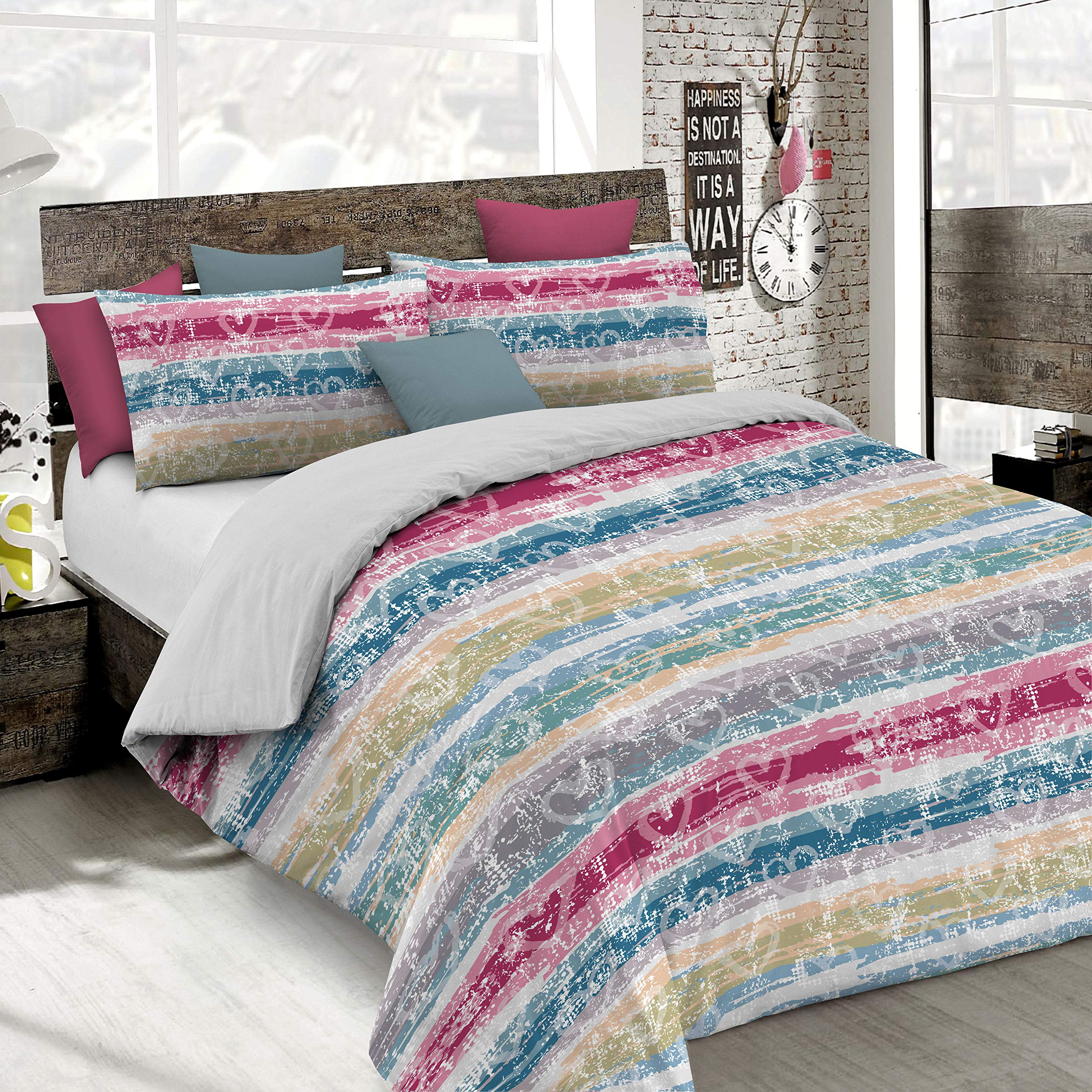 Italian Bed Linen Duvet Cover Fashion, Microfiber, Love Lines, Small Double — image 1