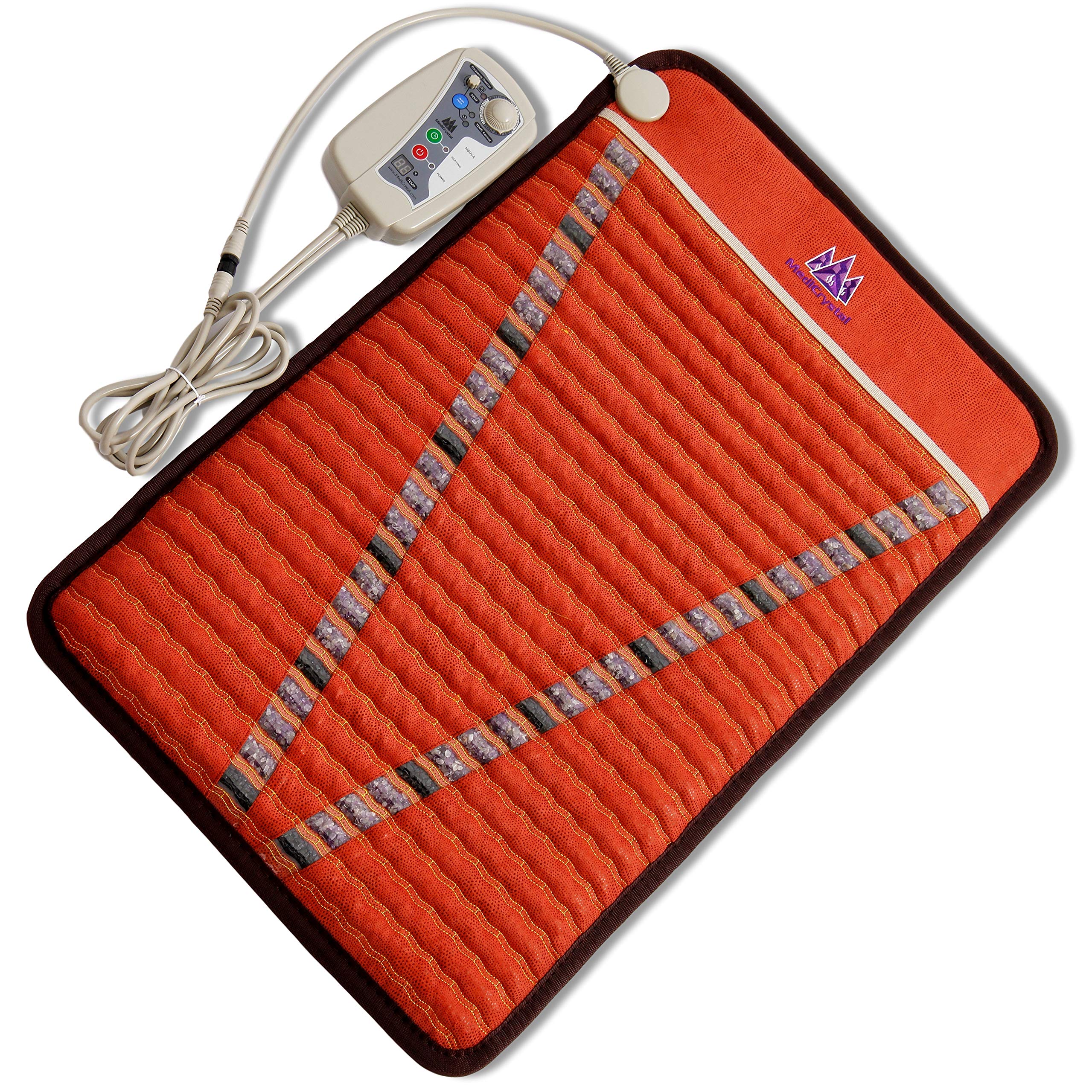 MediCrystal Bio Magnetic V-Mat for Back Pain Relief - Mini 20"W x 32"L (50x80 cm) - Adjustable FIR Heat 30-70°C (86-158°F) & PEMF Frequency 1-30 Hz - Natural Amethyst & Tourmaline - Red Brown 220-240V