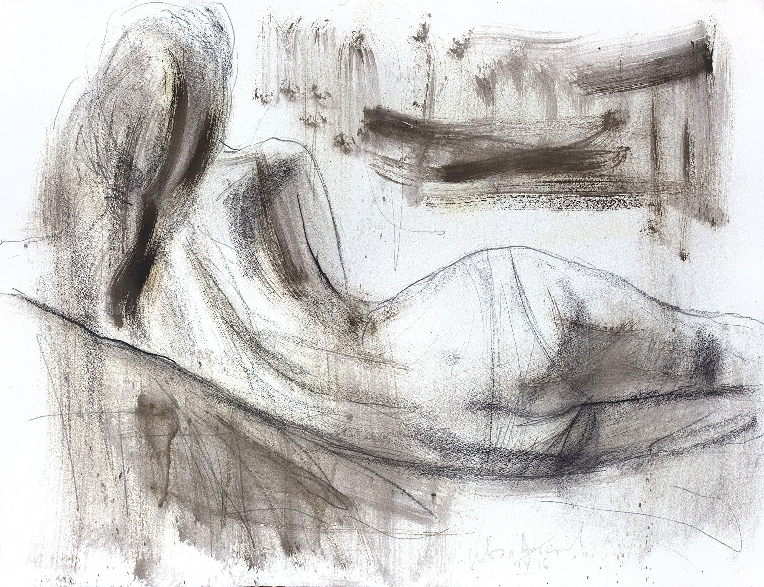Nude Female Drawing Print, Woman Figure Nudity Sketch, Wall Décor Fine art Poster