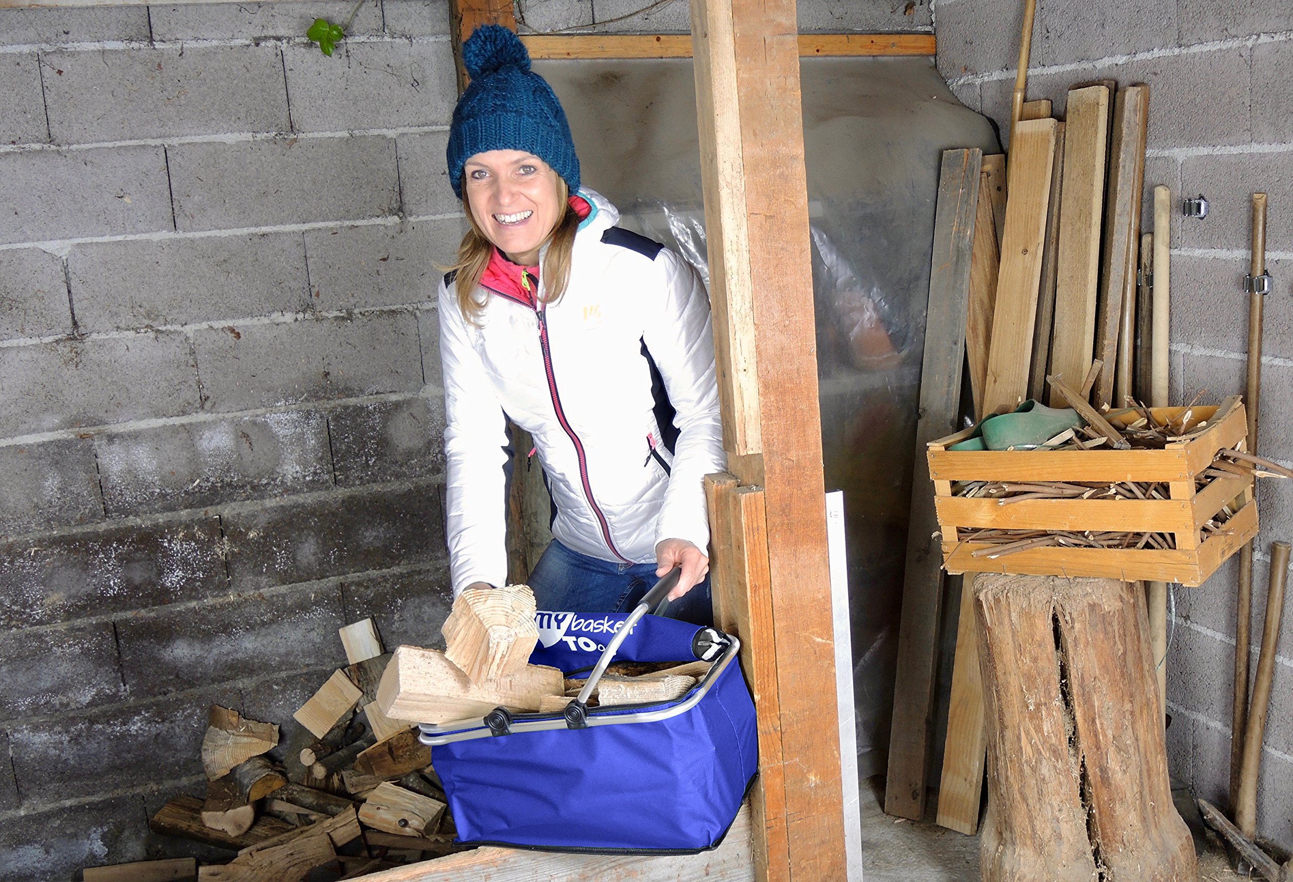Collapsible shopping carrybag | foldable picnic basket | MY BASKET TO GO | water-resistant l beach bag with comfortable handles | large, light-weight, closable, reinforced | OCEAN BLUE