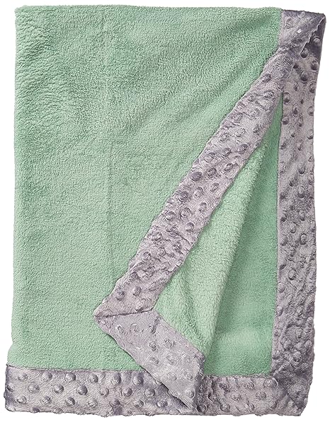 Bacati Bordered Plush Blanket, Solid Mint/Grey, 30 x 40