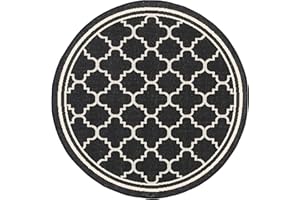 SAFAVIEH Courtyard Collection 4' Round Black/Beige CY6918 Trellis Indoor/ Outdoor Splashproof Easy Scrubbing Patio Backyard Mudroom Area Rug