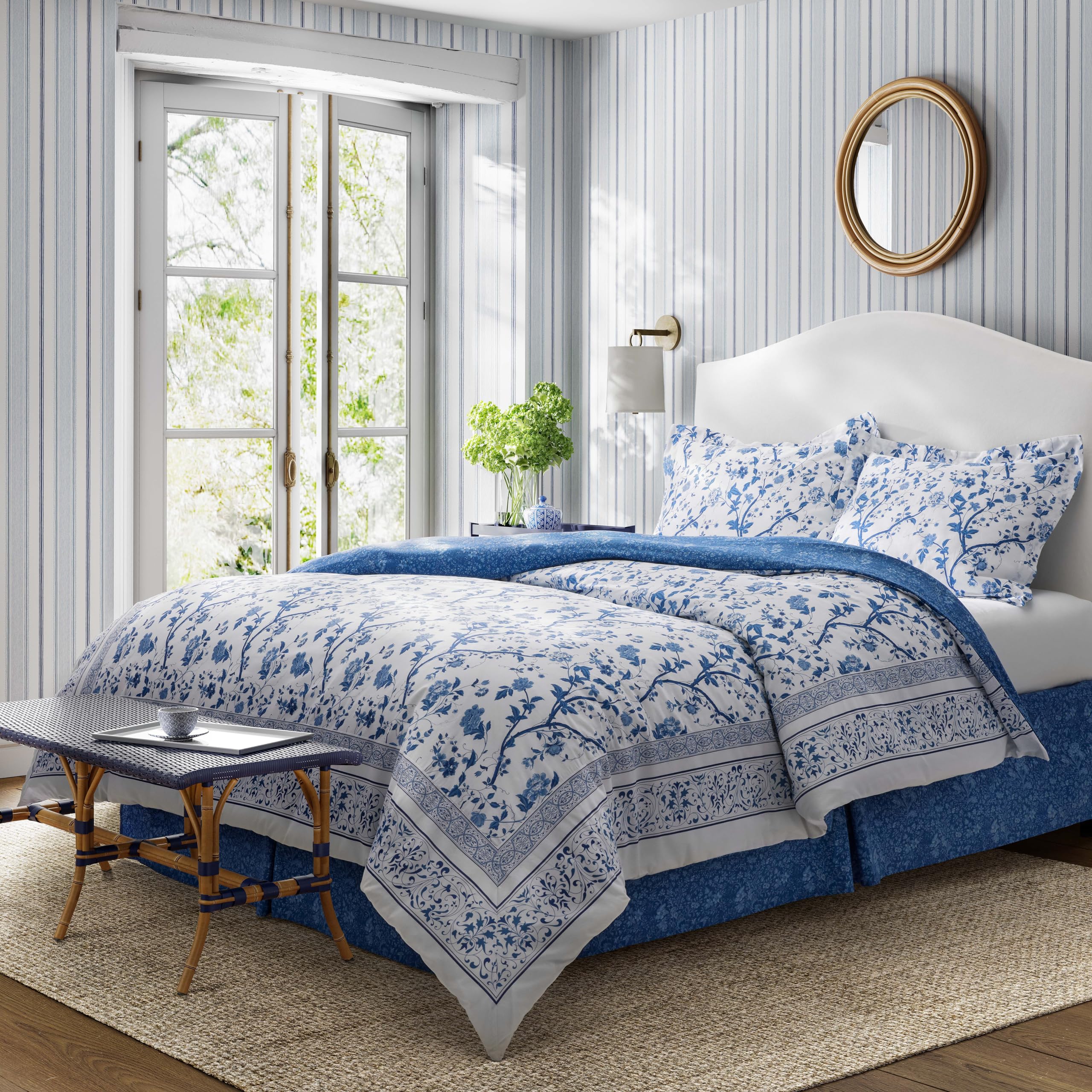 Photo 1 of **MSRP 99.99**Laura Ashley - Queen Comforter, Soft & Reversible Cotton Bed, Floral Bedding  (Charlotte Blue)