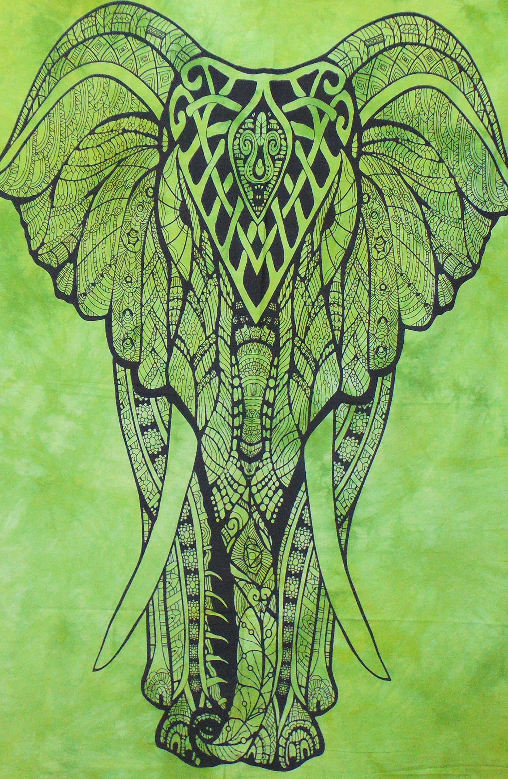Tapestry Lovers Green Front Face Elephant Psychedelic Cotton Printed Wall Hanging Poster 40 X 30 Inches