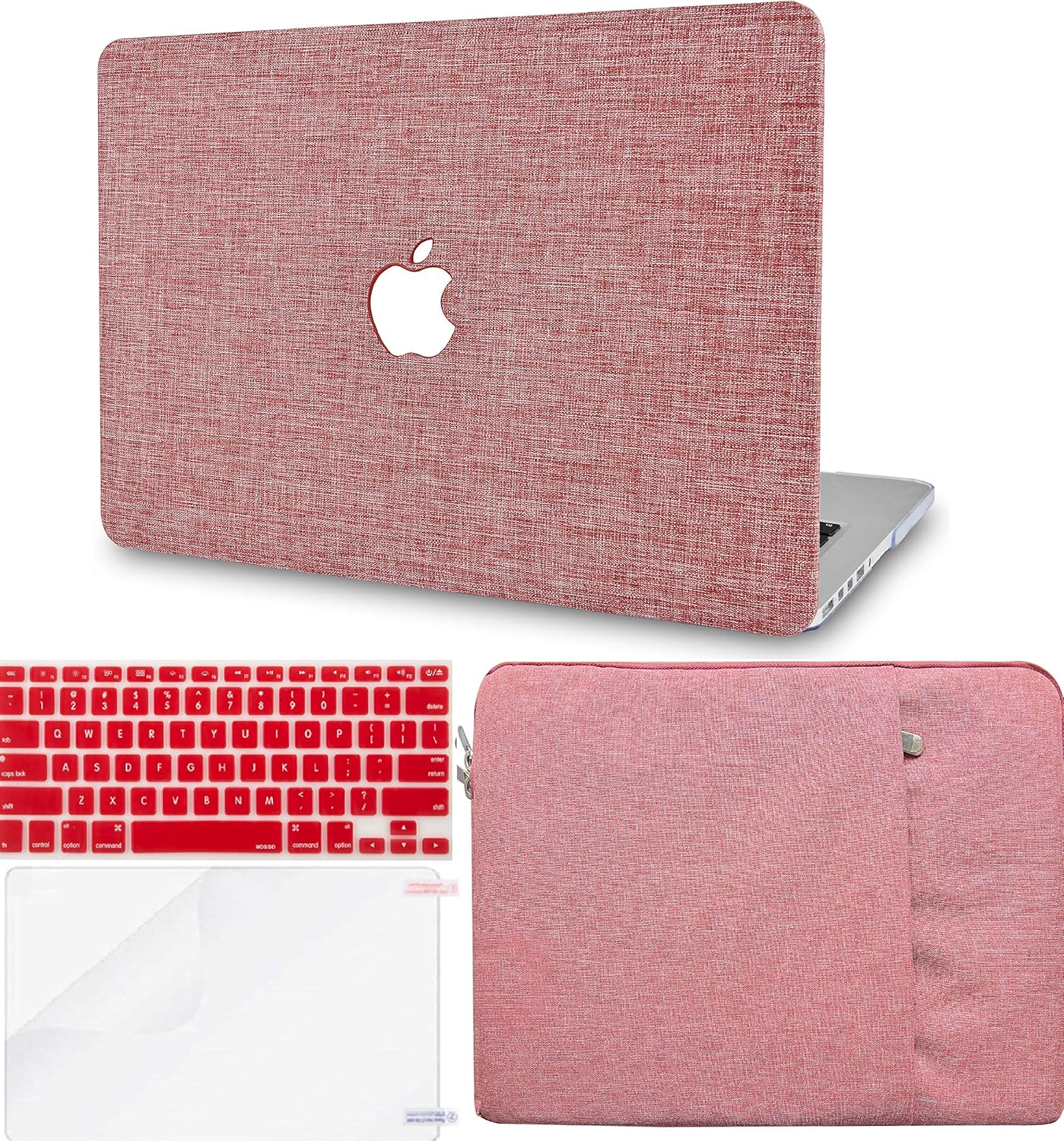KECC Laptop Case Compatible with MacBook Air 13" Retina (2020/2019/2018, Touch ID) w/Keyboard Cover + Sleeve + Screen Protector (4 in 1 Bundle) Plastic Hard Shell Case A1932 (Red Fabric): Computers & Accessories