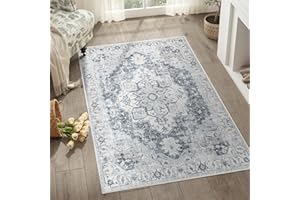 jinchan Area Rug 3x5 Washable Rug Vintage Rug Indoor Floor Distressed Carpet Gray Multi Thin Rug Grey Chenille Mat Accent Rug Lightweight Kitchen Bathroom Living Room Bedroom Dining Room