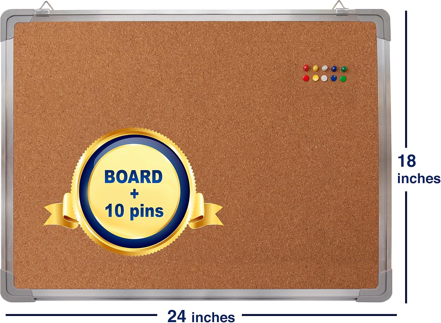 Cork Board Set - Bulletin Corkboard 24 x 18 inch Framed with 10 Thumb Tacks - Small Wall Hanging Message Memo Pin Tackboard Organizer for Home, Office, Desk and Cubicle (Cork 24x18") : Office Products
